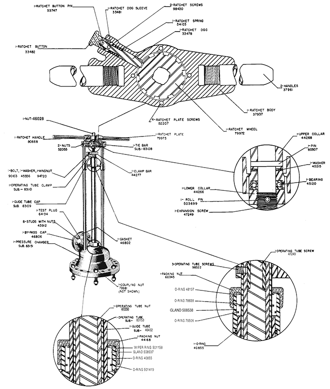 Stopping machine repair parts drawing.